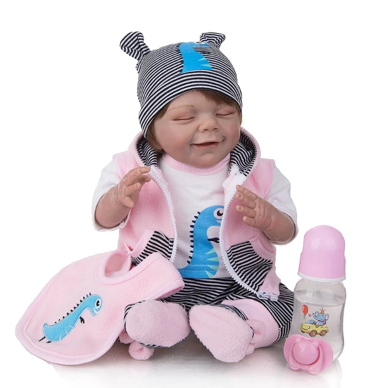 

18In Baby Girl Doll Reborn Toy Doll Nurturing Doll Infant Gift Realistic Newborn Interactive Doll Brown Hair Closed-Eyes A2UB
