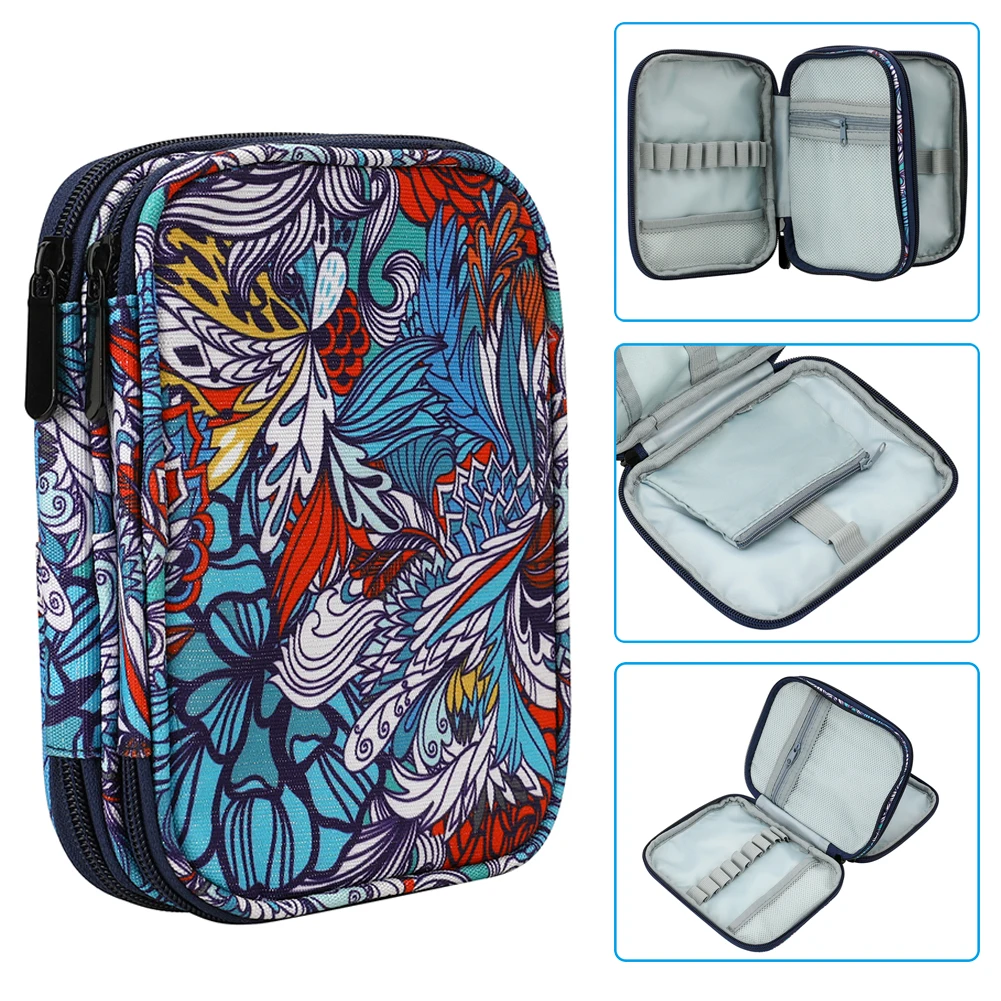 

Retro Printed Yarn Storage Bag Knitting Tote Bag Double-layer Square Bag for Thread Wool Yarn Crochet Hooks Knitting Needles