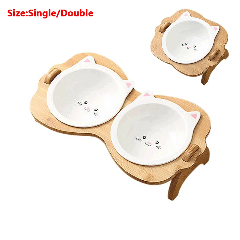 

миска для собак кормушка для кошек миска для кошки Фидер Керамическая миска для кошек и планшетов, одинарная и двойная миска для еды с дерев...