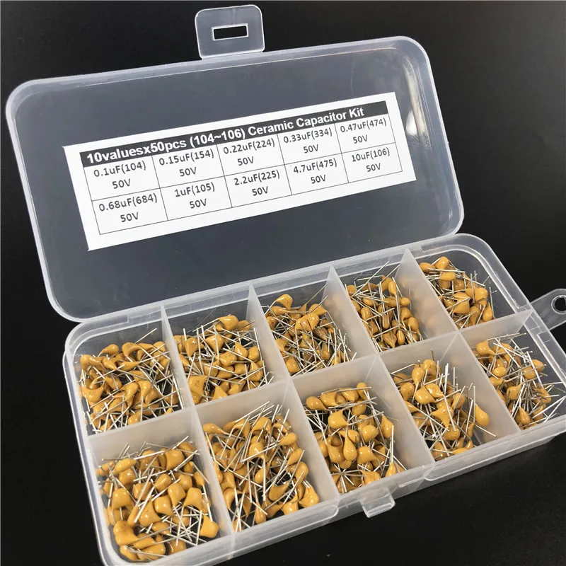

500pcs 10Values Multilayer/Monolithic Ceramic Capacitor Assorted kit with 0.1uF~10uF (104~106)