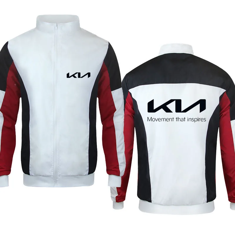 

2021 Hot sale Autumn Loose Men zipper Baseball Jacket male coat Kia car logo print Stitching color Fashion high quality coat