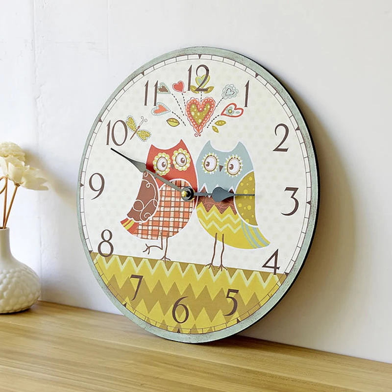 

Cute Painted Owl Cartoon wall clock Frameless Wall Decoration Electronic Cartoon Wall Clock Round Silent Digital Clock For Home