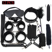 sexy leather bdsm kits plush sex bondage set handcuffs sex games whip gag nipple clamps sex toys for couples exotic accessories