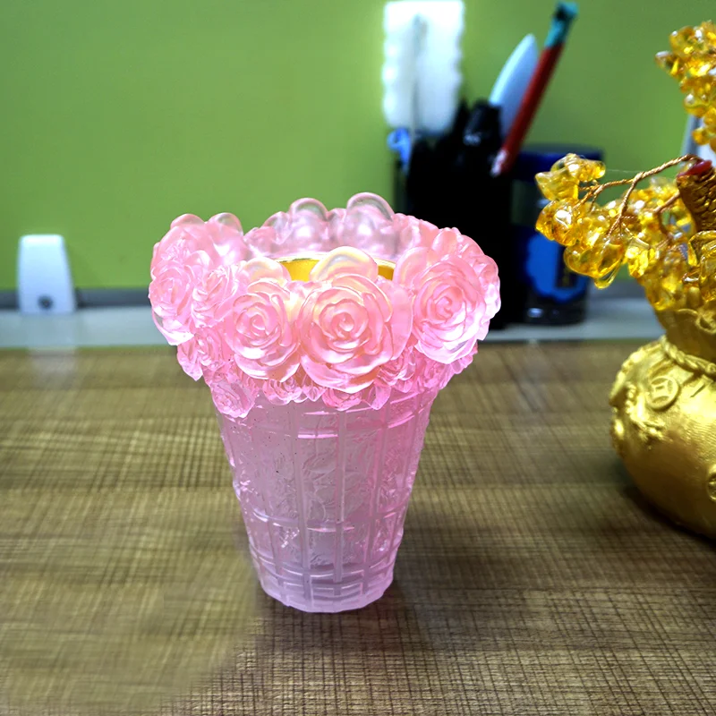 

Oriental High-end Art Design Rose Vase Container Seven-color Glass Bottle Luxury Desktop Decoration Home Decoration