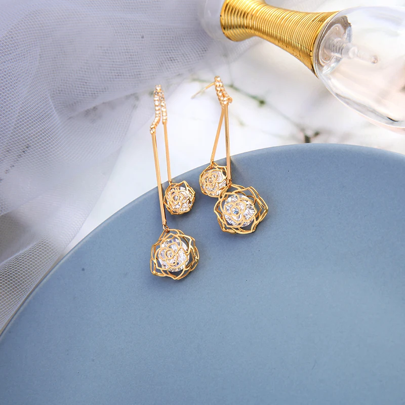 Женские Висячие серьги BALANBIU золотого цвета с кристаллами и цирконием модные