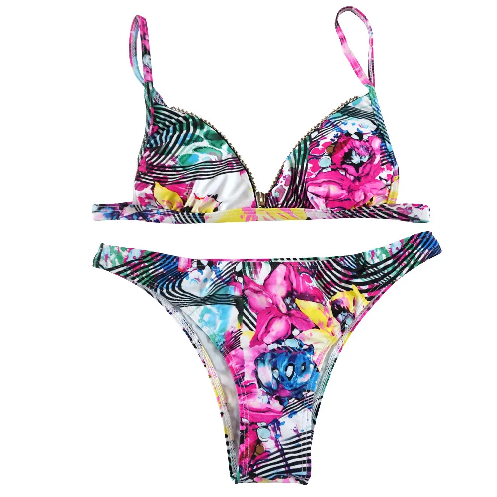 Женское микро-бикини цветочный принт купальник бикини сексуальное пляжный