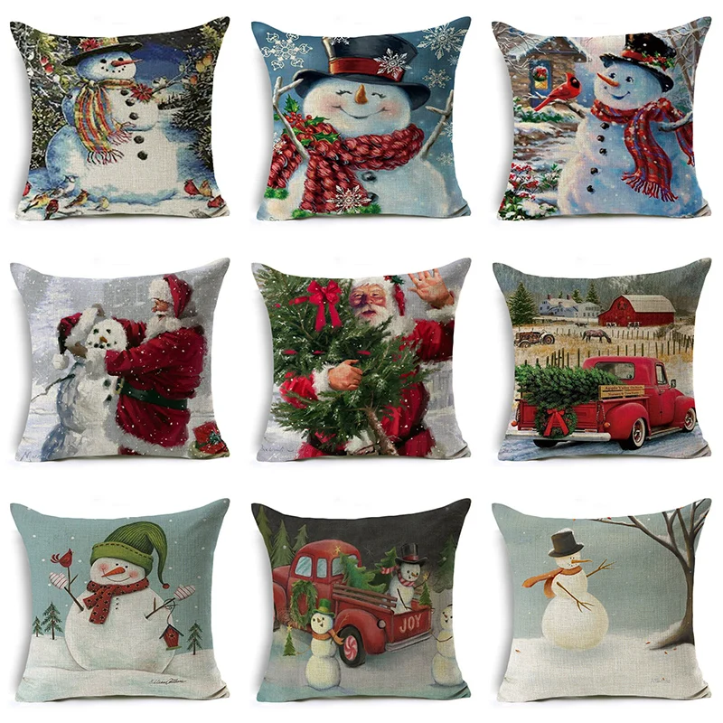 The snowman pillow cases Santa Claus Gift Christmas Series Snowman Xmas Sofa Car Pillow Case Throw Home Decor Cushion Cover 2019 christmas throw pillow covers santa clause 0utdoor pillow decorations for home sofa bed pillowcase xmas party kids gift