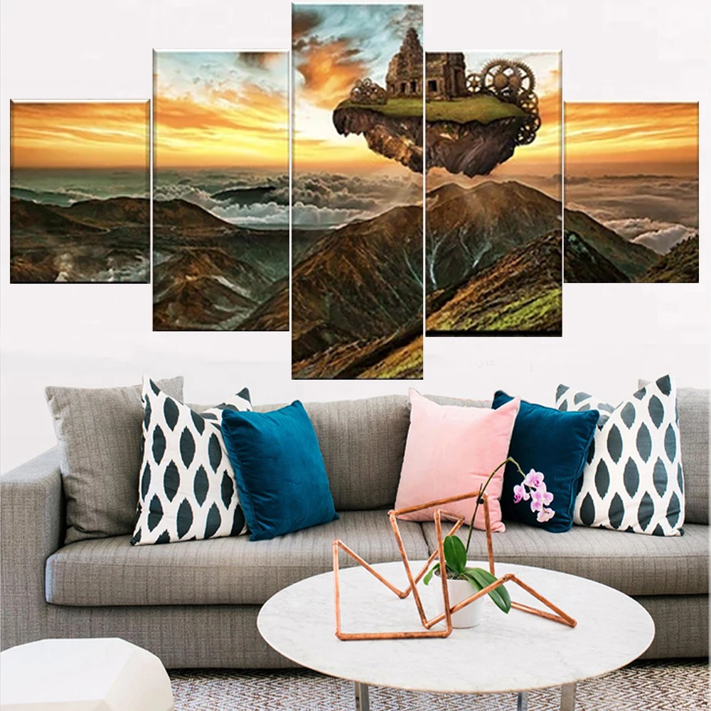 

5 Pieces Wall Art Canvas Painting Floating Island Landscape Poster Modern Home Decoration Frame Pictures Living Room Modular