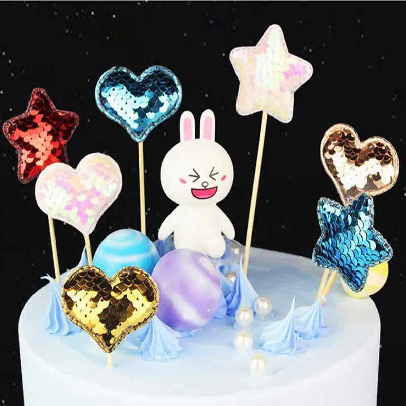 5 шт. Милые Блестки Сердце Звезда Корона торт Топпер для дня рождения кекс флаг