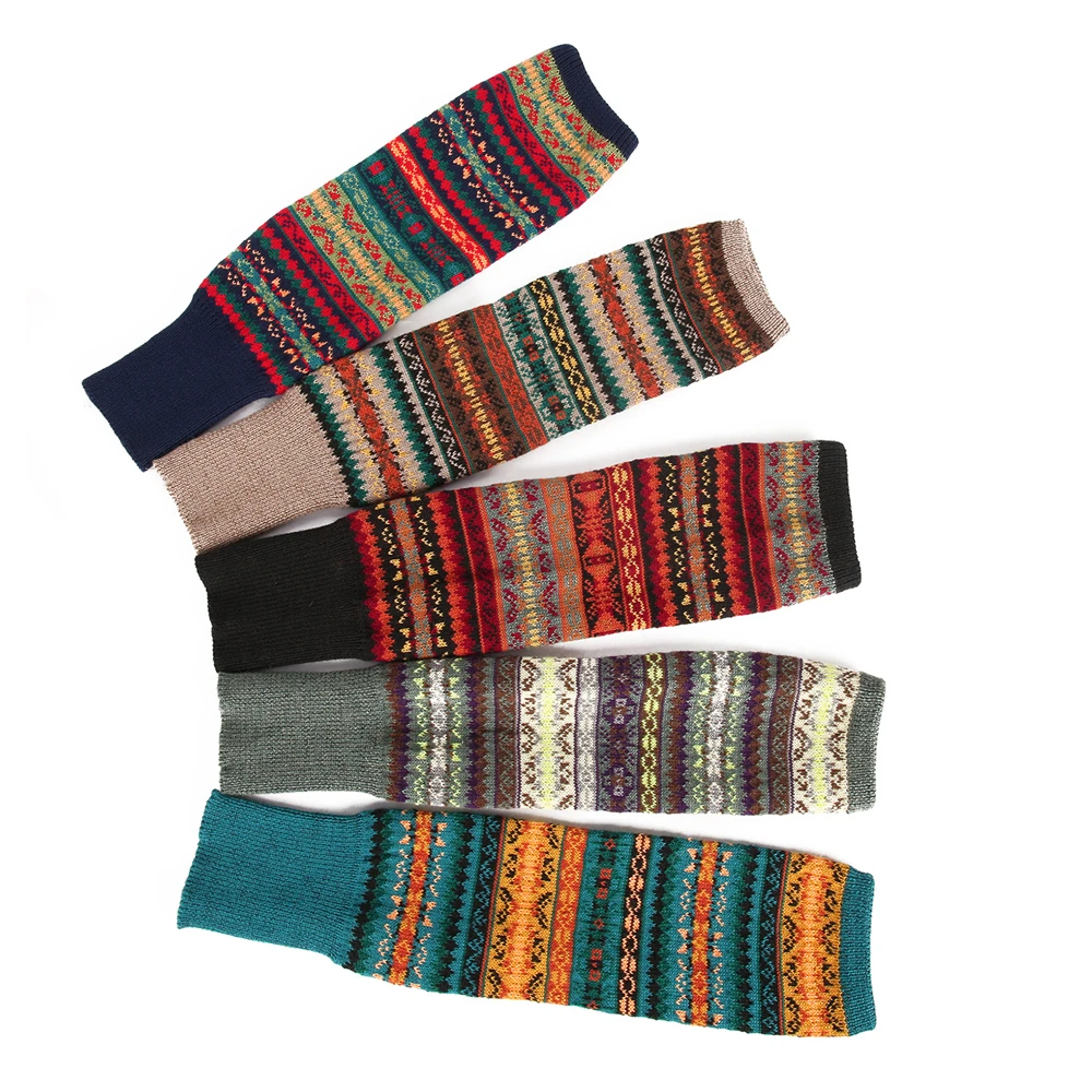 Женские осенне-зимние шерстяные вязаные носки выше колена с богемным рисунком