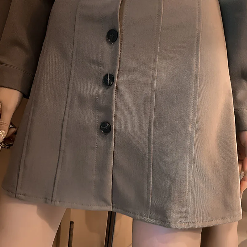 

Sister Fara New Spring 2021 Turn-Down Collar Dress Women Puff Sleeve Single Breasted Chic Mini Dresses Female Autumn Solid Dress