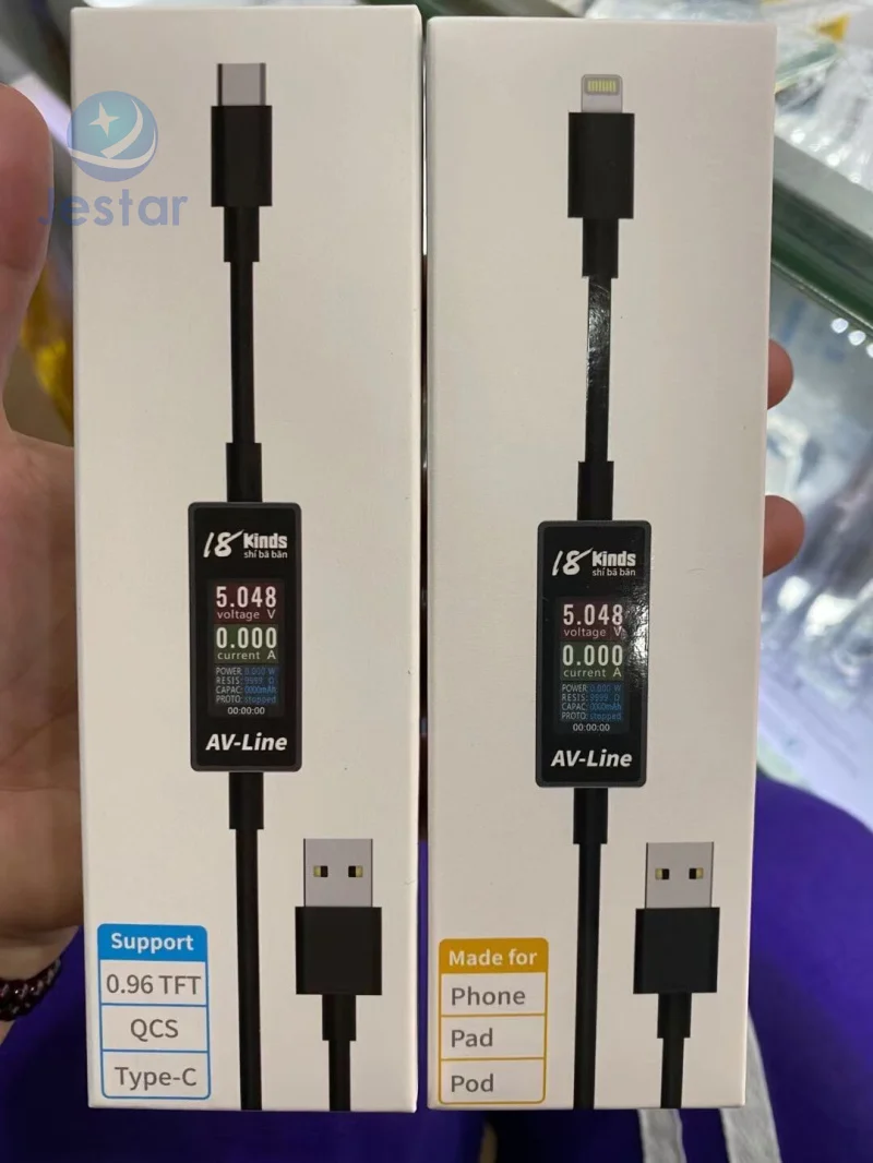 Интеллектуальный зарядный USB кабель AV Line для iPhone/Samsung/Huawei контроль напряжения и