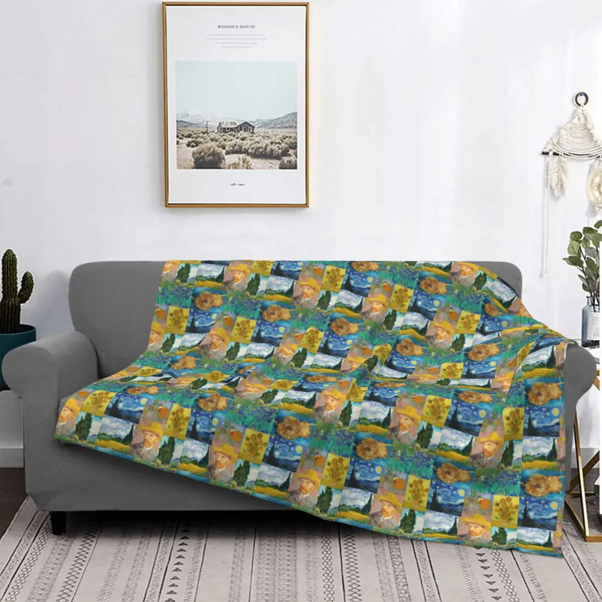 

Manta de vellón con Collage de girasoles de Van Gogh, mantas suaves multifunción de arte clásico de invierno para el hogar, Alfo