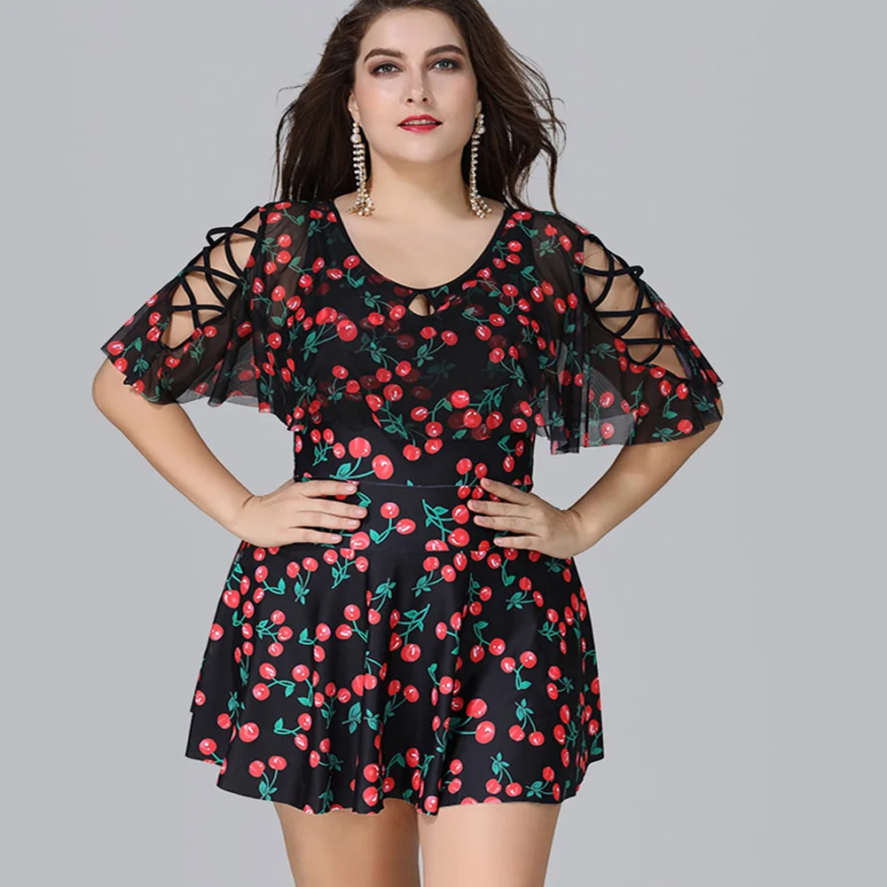 

Plus Size Tankini Swimsuit Women Two Piece Large Size Swimwear Boy Short Swimming Dress Mesh Swim Trunk Swimsuit With Skirt 5XL