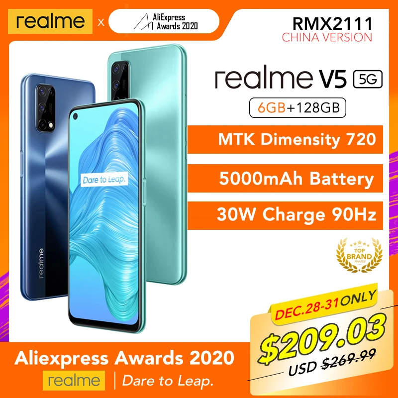 Realme V5 5G NR SA/NSA 6 ГБ ОЗУ 128 Гб ПЗУ Helio 720 90 Гц Дисплей 30 Вт флеш зарядка 5000 мАч Поддержка
