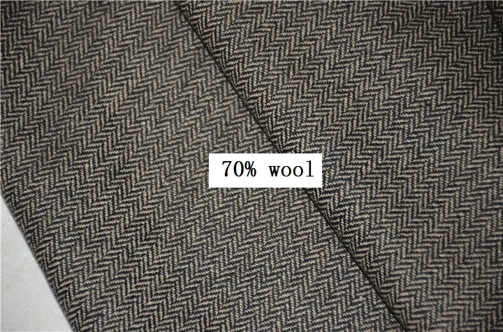 Бесплатная доставка тонкая камвольная 70% шерсть светло-коричневая ткань в елочку