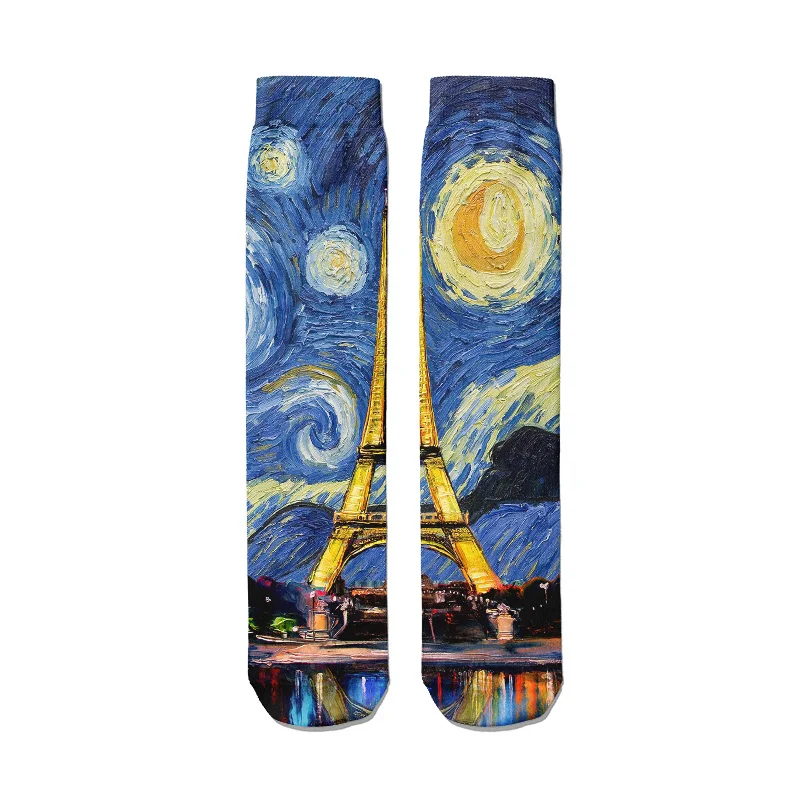 Хлопковые носки для женщин и мужчин Starry Night повседневные Смешные рандомные