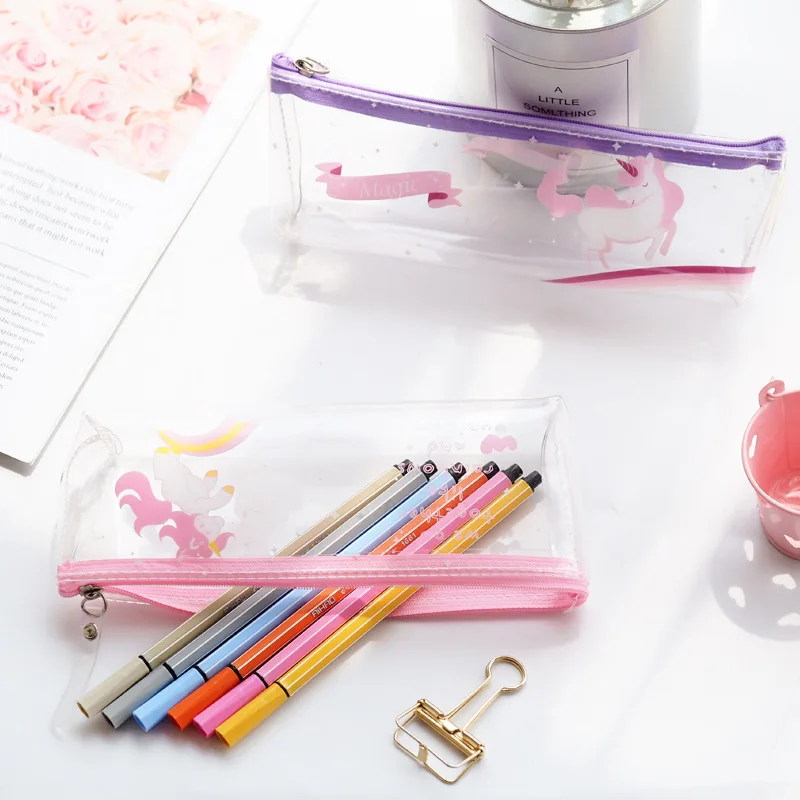 Прозрачный пенал из ПВХ с единорогом органайзер для хранения канцелярских