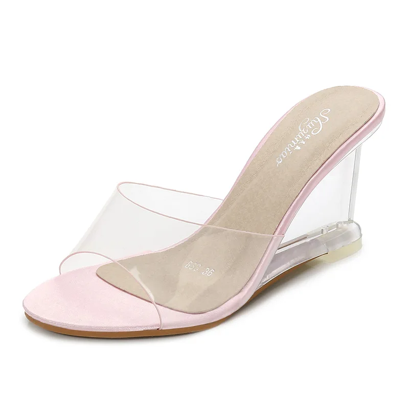 

high heeled shoes women's summer new Korean versatile summer women's shoes one button simple slope heel sandals