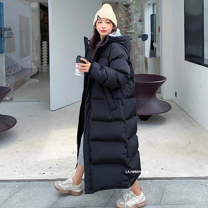 Куртка женская зимняя черная/белая водонепроницаемая длинная толстая теплая