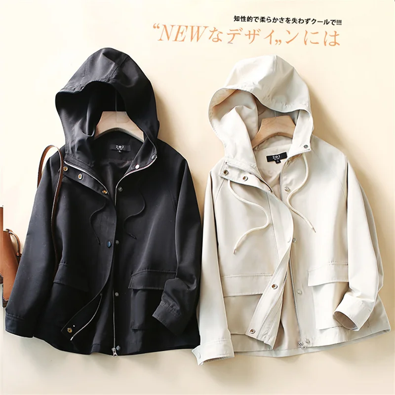 

2022 High-quality Hooded Short Jacket For Women Spring Autumn Harajuku Loose Coat New Arrival Casual Pocket Hot Sale Outerwear