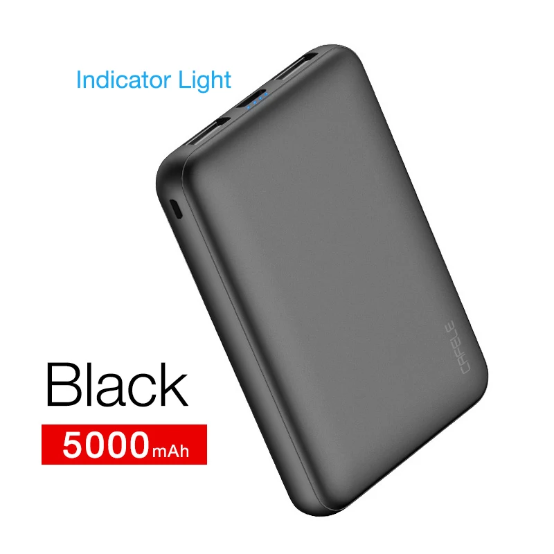 5000mAh Black CAFELE 10000 мАч Внешний аккумулятор внешний аккумулятор мини банк питания 2 USB портативное зарядное устройство Зарядка повербанк для Xiaomi 5000/10000/20000 - Цвет: 5000mAh Black