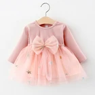 Melarioплатье для маленьких девочек 2022 г. Весеннее милое Сетчатое платье с бантом для новорожденных Платья принцессы с длинными рукавами для девочек, детское платье для малышей