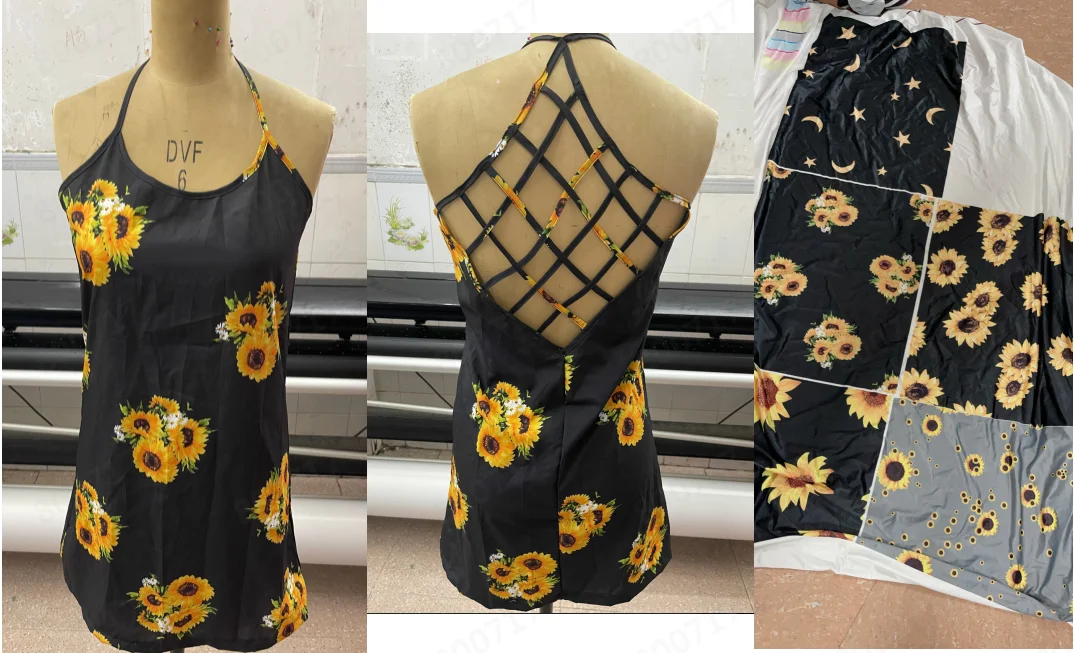 

Sunflower Print Tank Dress Women O-Neck Sleeveless Halter Sexy Backless Vest Fashion MIni dress Beach Boho Summer Dress