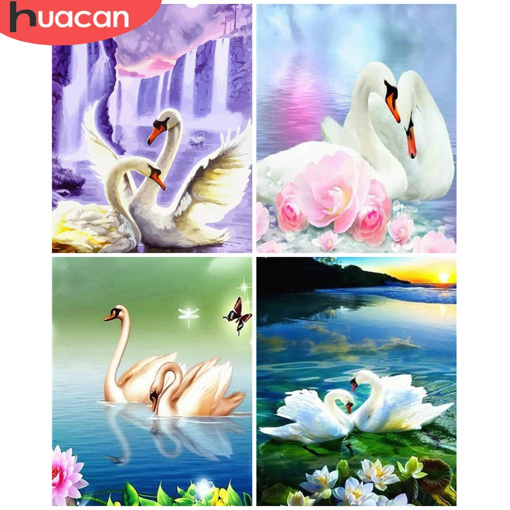 HUACAN живопись по номерам Лебедь рисунок животных на холсте Ручная роспись
