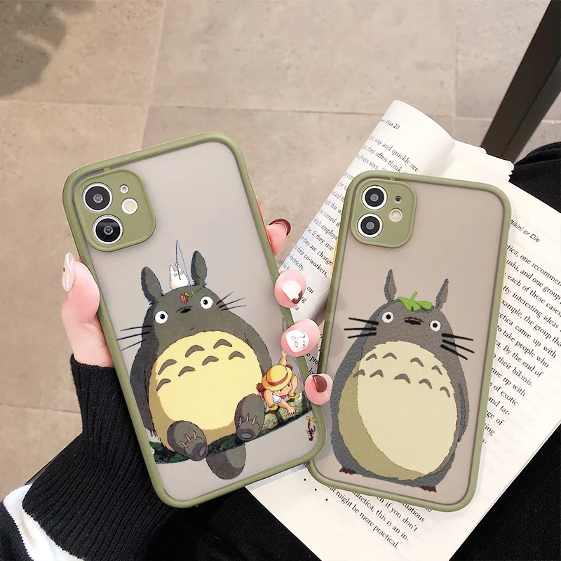 Cute Totoro Miyazaki Anime No Face Phone Case For X XR XS Max 12 13 mini 11 12 14 Pro max 6s 7 8 plus SE2 Hard Shockproof Cover