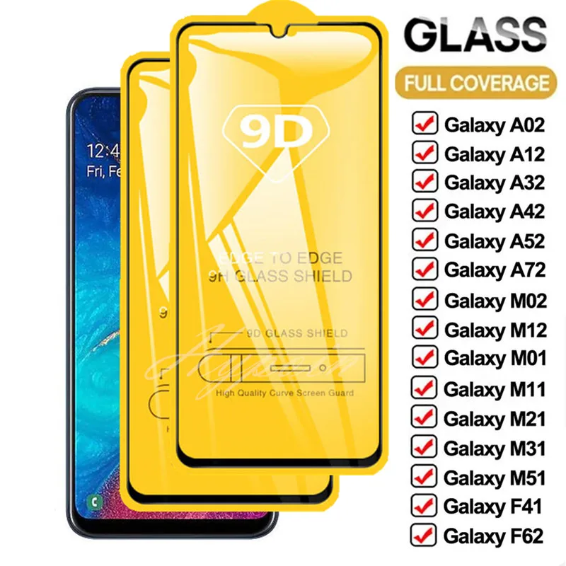 

9D Tempered Glass for Samsung Galaxy A51 A52 A71 A72 A31 A32 A42 A50 A70 Screen Protectors for F41 F62 M51 M31S Full Cover Glass