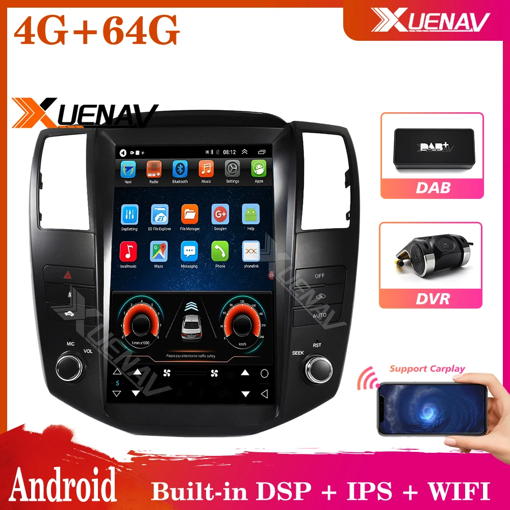 

11,8 дюймовый DVD-плеер для Lexus PX6 Android, автомобильный GPS-навигатор для Lexus RX300 RX330 RX400 2004-2007, вертикальный экран