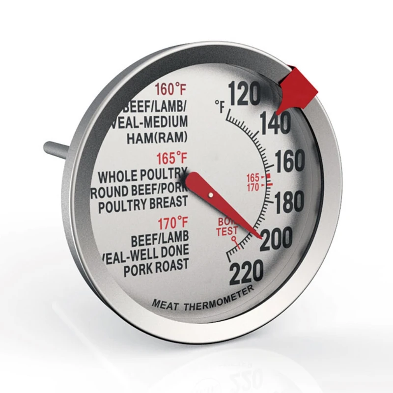 

Q1FD Stainless Steel Meat Thermometer Large Dial Waterproof BBQ Poultry Food Temperature Gauge with Long Probe for Cooking