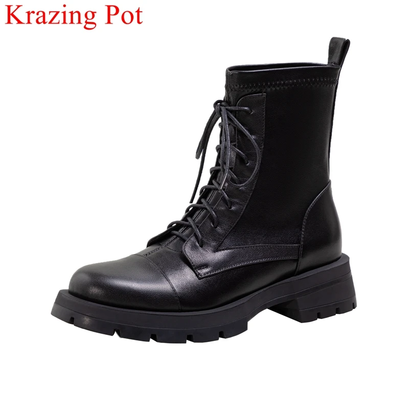 

Ботильоны Krazing Pot женские на высоком каблуке, Стрейчевые винтажные, из воловьей кожи, на шнуровке, винтажные, офисные, зимняя обувь, 2022