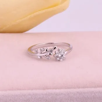 

2021 Korean Version 925 Silver-encrusted Diamond Adjustable Open Ring Lady Flower Rose Gold Ring FSR025EPU