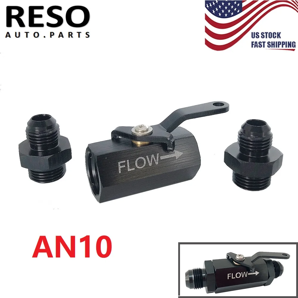 

RESO - Black AN10 Inline Fuel Filter Shut Off Valve Fitting Cut Off Valve w/ Cable Lever 10AN Aluminum