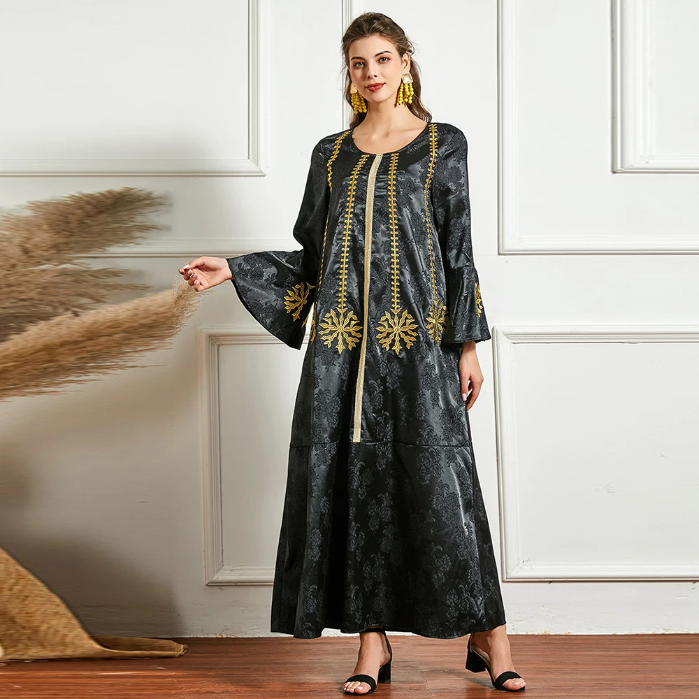 Платье с вышивкой на Рамадан, ИД Мубарак, женская Абая, Дубай, Турция, исламский хиджаб, платья, длинное платье, F2827
