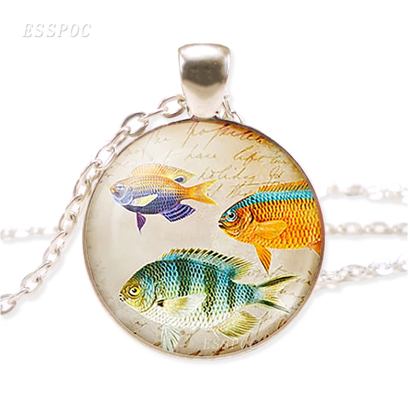 Ожерелье с подвеской из стекла желтой рыбы с морской тематикой для мужчин и женщин в качестве изысканного украшения, подарка для него и ее дочери или сына.