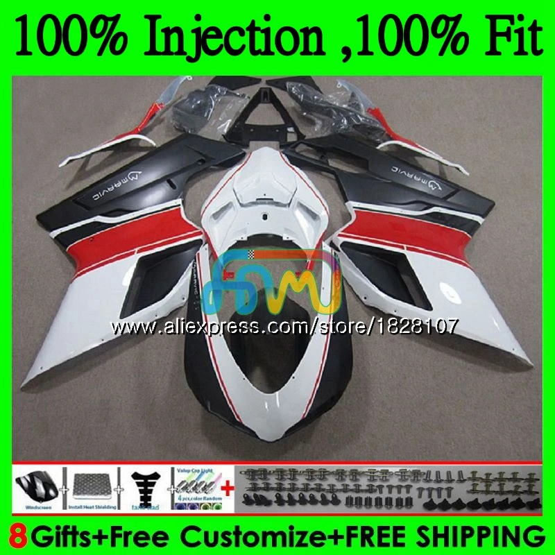

848 1098 For DUCATI 848R 1098R Red white 1198 07 08 09 10 11 70BS.32 1098S 848S R 1198S 2007 2008 2009 2010 2011 2012 Fairing