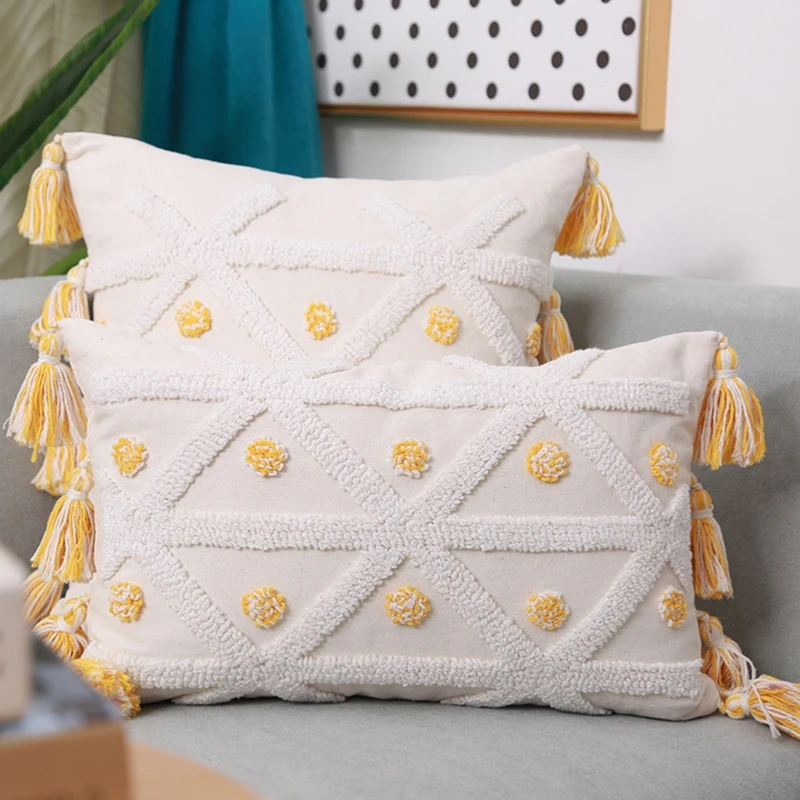 

Tufted Throw Pillow Cover Boho Pillowcase with Tassel Soft Comfy Cushion Case for Couch Sofa Bedroom Office Farmhouse