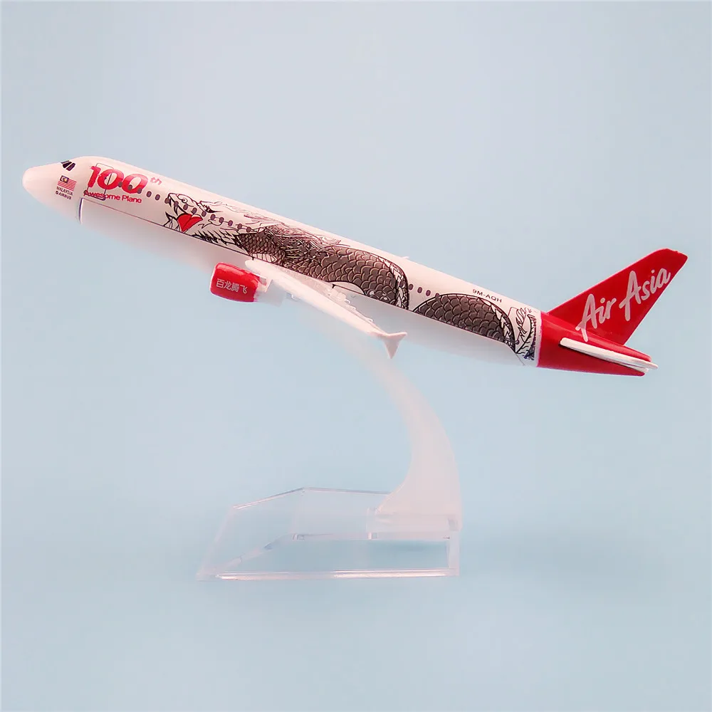 

16cm Asian Air Asia Plane Model Airbus 320 A320 100th Dragon Airlines Alloy Airplane Model w Stand Kids Gift Collections