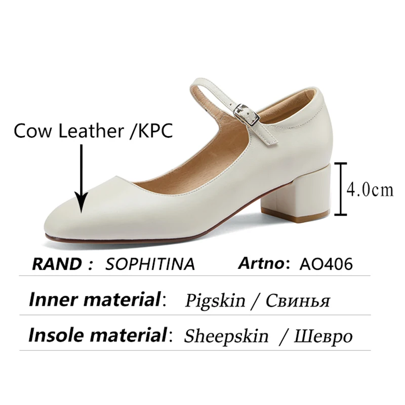 

SOPHITINA Mary Jane Thick High-heeled Women Shoes Buckle Classic Essential Shoes Square Toe Wild Leather Female Pumps New AO406