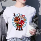 Женская футболка Kawaii Harajuku, модная футболка с милым Санта-Клаусом, оленьи топы, футболка с мультяшной одеждой, футболка с Рождеством ...