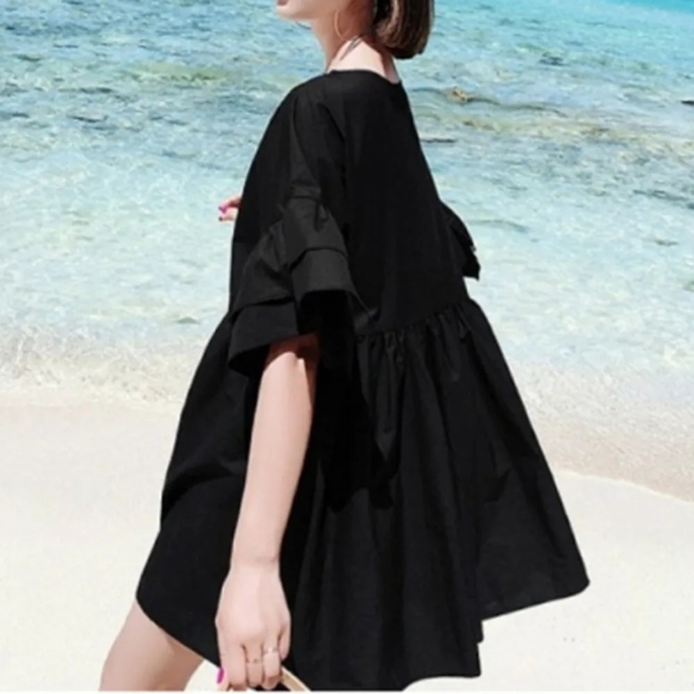 

Korean Black Women's Pleated Long Blouses Extra-Large 2021 Japanese Style Loose High Waist Blouses Kawaii Top Blouses Cute 2021