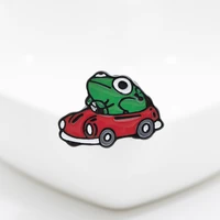 frog driver enamel pin small red car brooch backpack clothes lapel funny animal frog jewelry gift for friends children