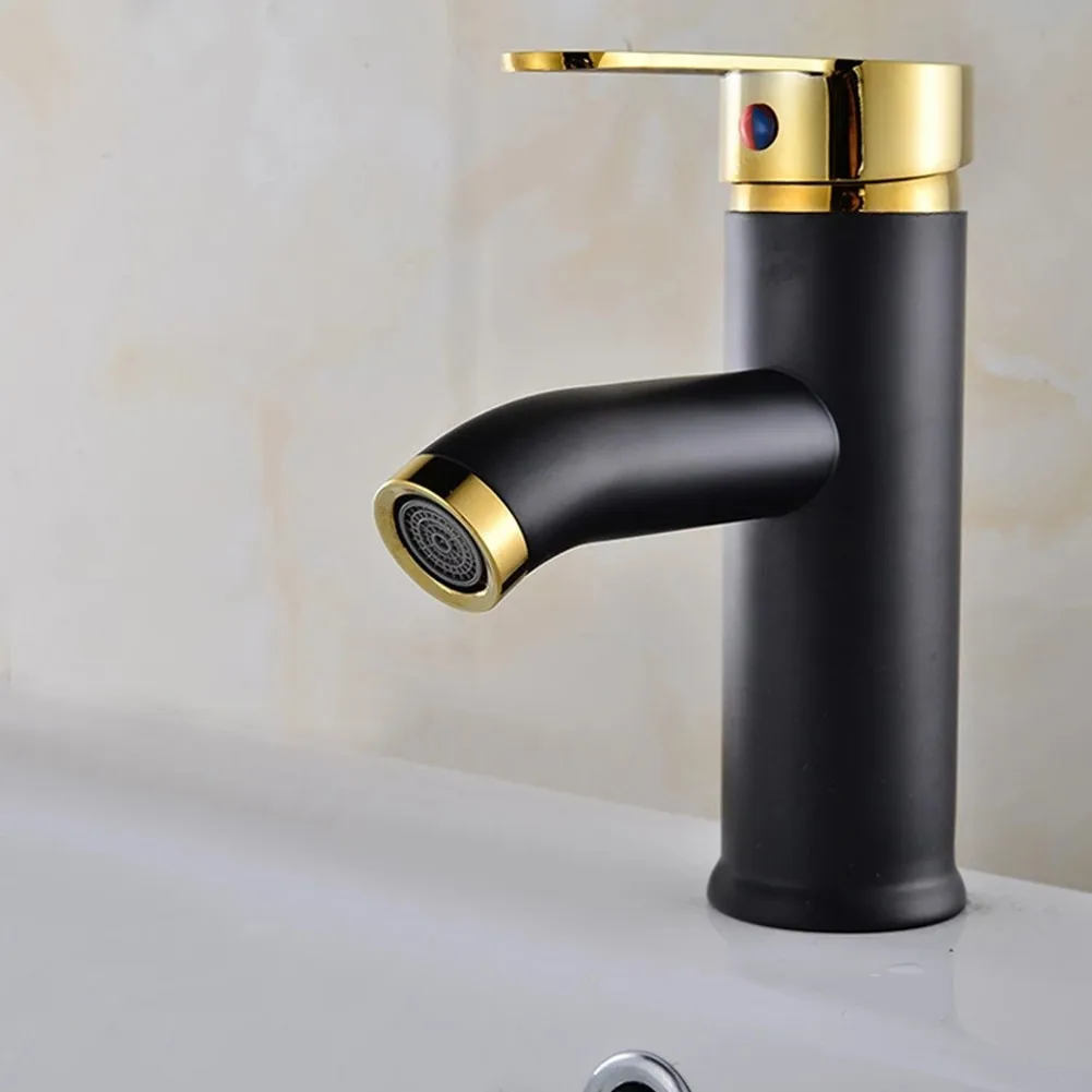 

1 Pcs Faucet Matt Black Single Handle Single Hole Cold And Hot Mixed Water Basin Faucet Ceramic Valve Bathroom Cabinet Faucet
