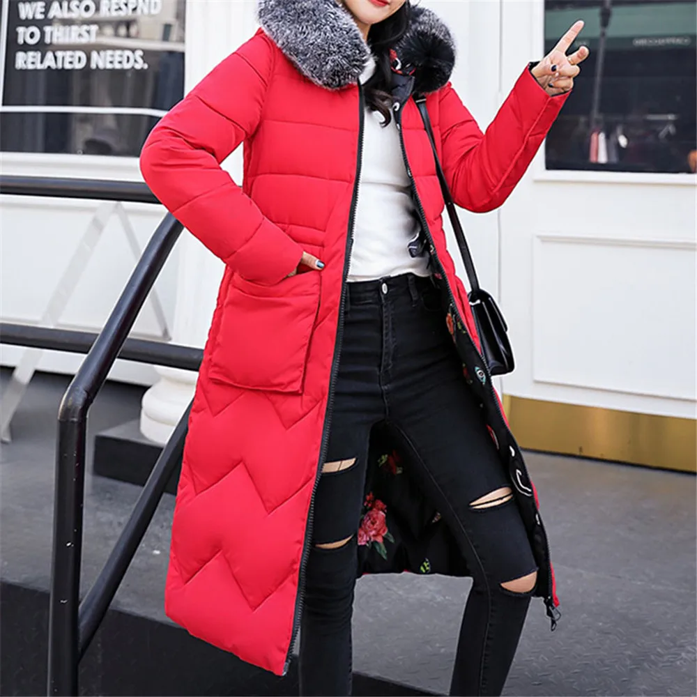 

Winter Jacket Women 2020 Thicken Warm Cotton-padded Long Coat Parka Outwear Print Female Slim Thick Casual Wear On Both Sides