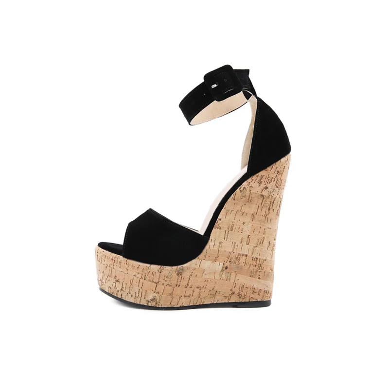 

15cm Heels Women Sandals Shoes Wedges High Heels Gladiator Buckle Strap Platform Heels Black Wedges Sandals For Women