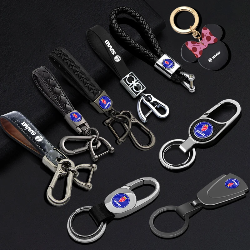 

New 3D Metal Leather Emblem Auto Keychain Key Chain Key Rings For Saab 9-3 93 9-5 9 3 900 9000 95 Scania Sweden Car Accessories