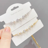 wholesale korean style micro inlaid zircon pearl pull bracelet womens electro plated real gold color adjustable